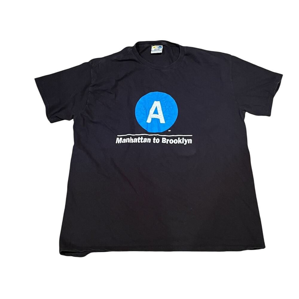 Vintage NYC Subway Line A Train T-Shirt Black Manhattan to Brooklyn MTA Large